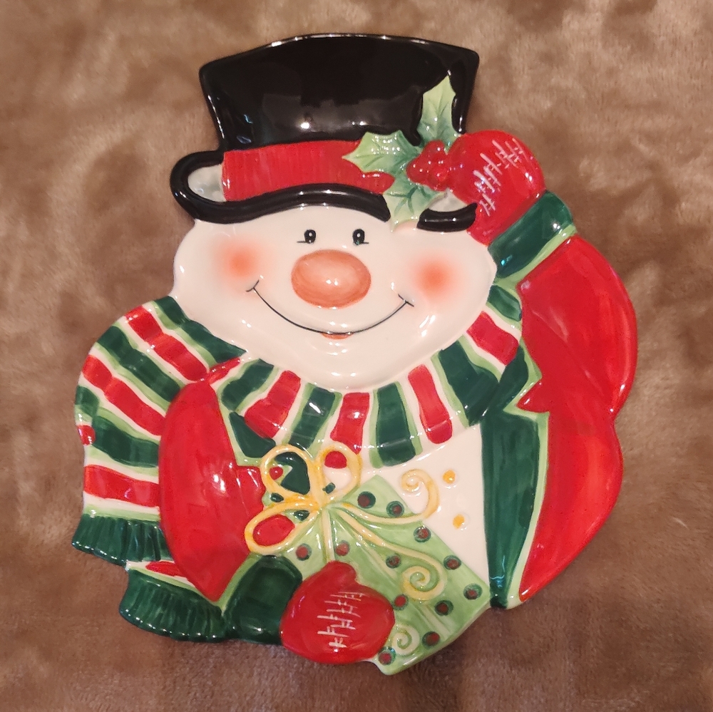 Fitz and Floyd Red and Green Holiday Decor Snowman Figurines